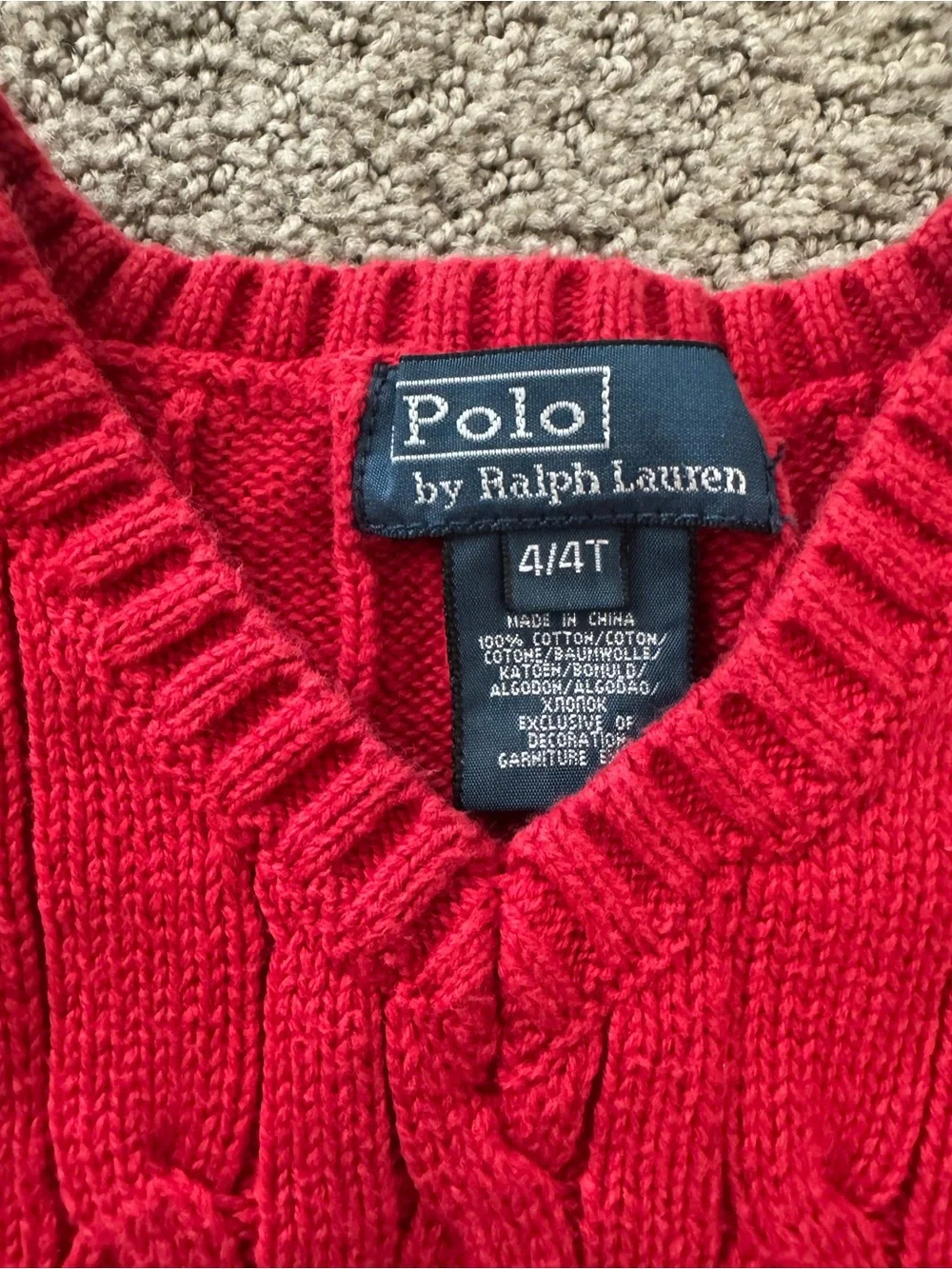 Kids 4T Polo by Ralph Lauren Red Cable-Knit V-Neck Sweater Vest with Navy Pony